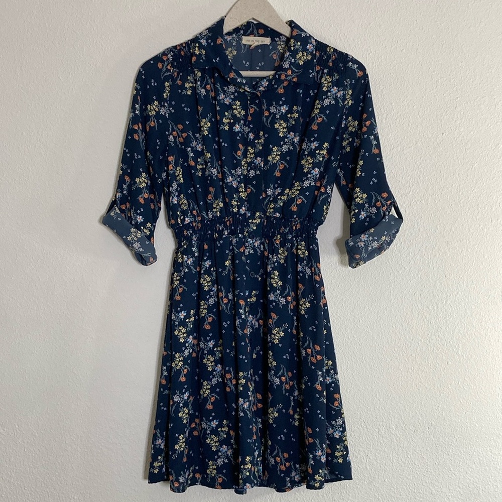 PIE IN THE SKY Navy Floral Button Down Dress S
